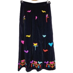 Lynn Novak Vintage velvet embroidered midi skirt size 8